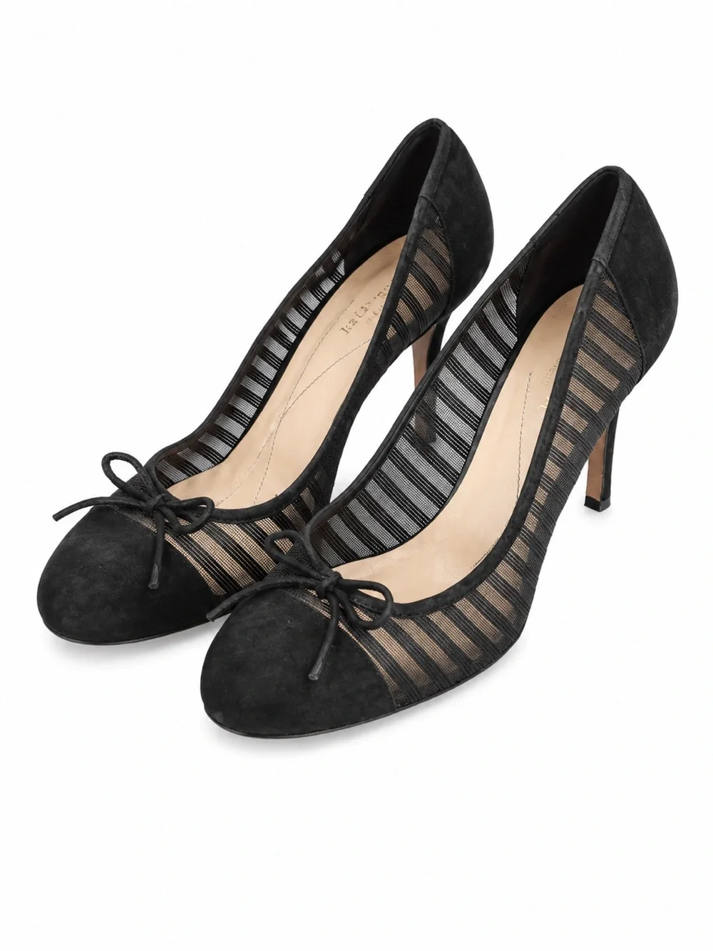 kate spade new york Black Suede & Sheer Mesh Bow Pumps Size 8.5